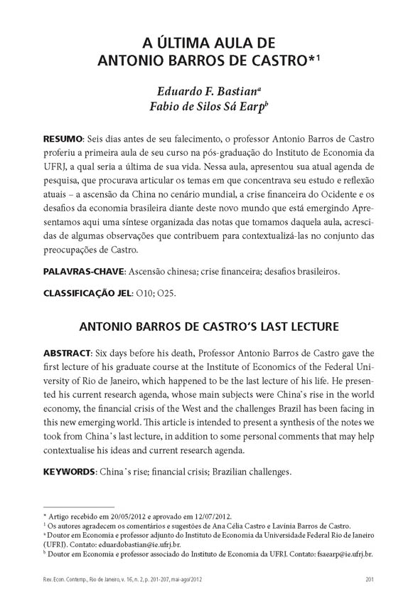 A última aula de Antonio Barros de Castro