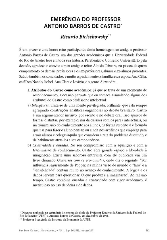 Emerência do professor Antonio Barros de Castro