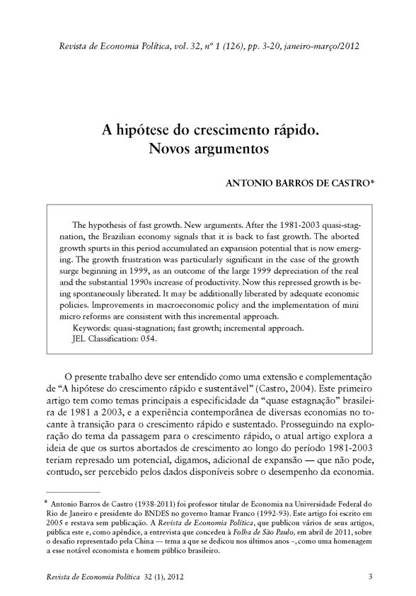 A hipótese do crescimento rápido: novos argumentos – Antonio Barros de Castro