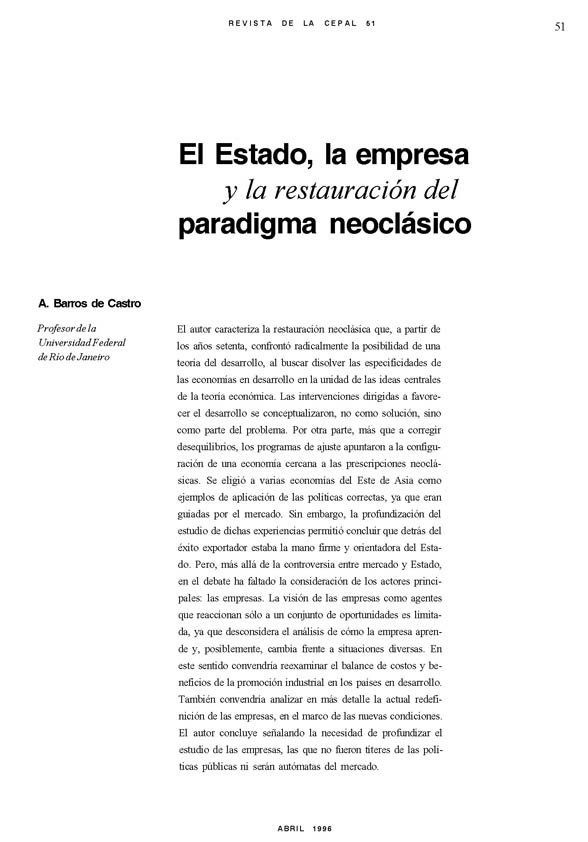 El Estado, la empresa y la restauración del paradigma neoclásico – Antonio Barros de Castro