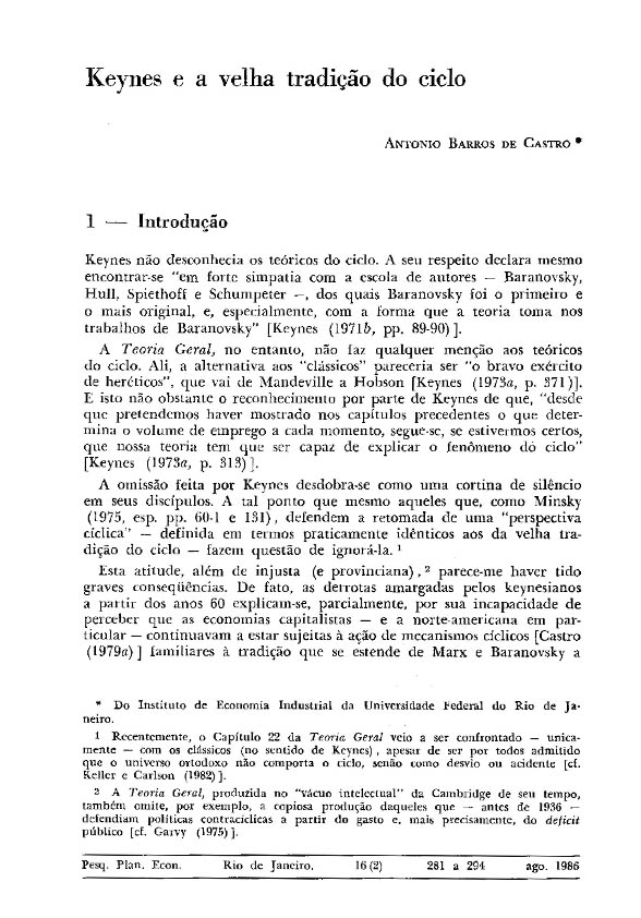 Keynes e a Velha Tradição do Ciclo – Antonio Barros de Castro