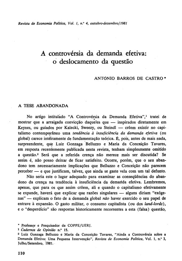 A controvérsia da demanda efetiva: o deslocamento da questão – Antonio Barros de Castro