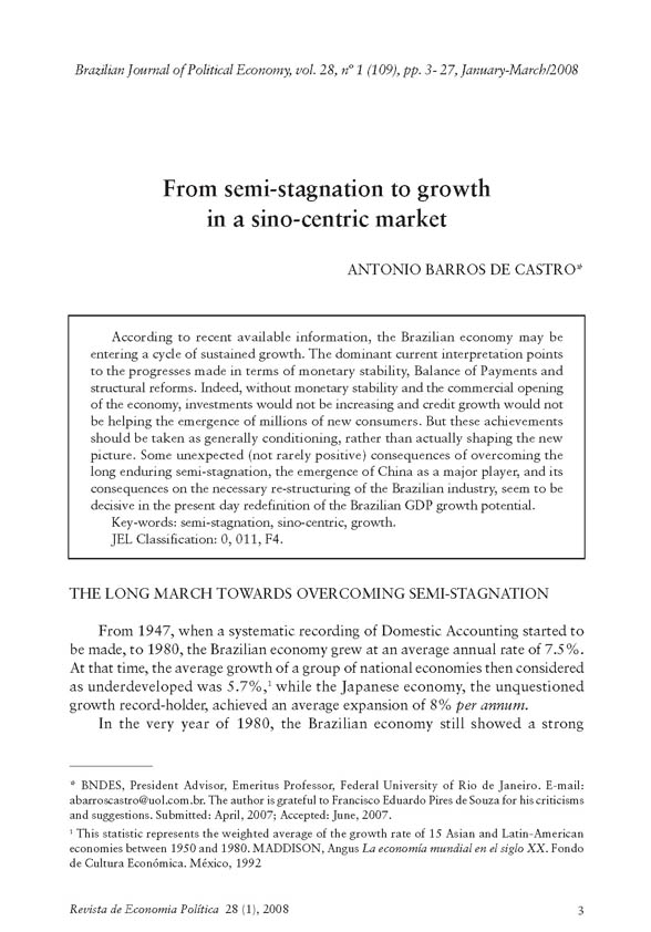 From Semi-stagnation to Growth in a Sino-Centric Market – Antonio Barros de Castro