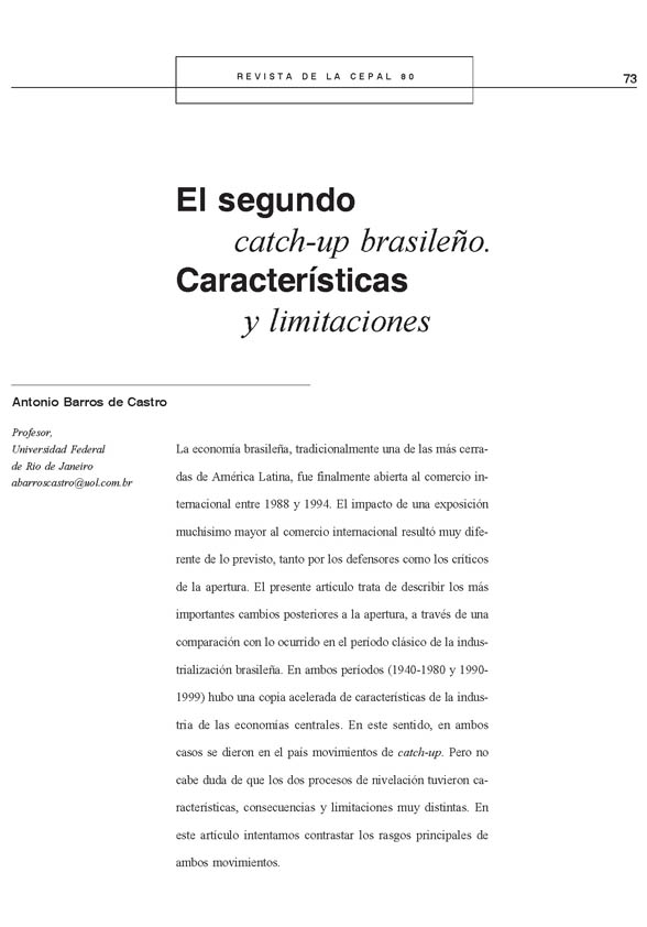 El segundo catch-up brasileño. Características y limitacione – Antonio Barros de Castro