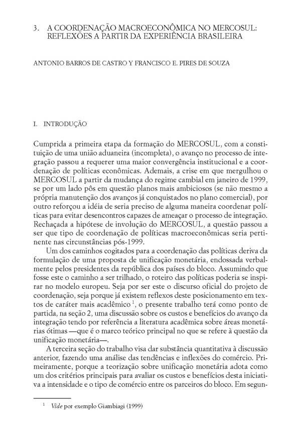 A Coordenação Macroeconômica no Mercosul: Reflexões a partir da Experiência Brasileira 