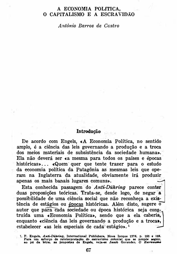 A Economia Política, o Capitalismo e a Escravidão